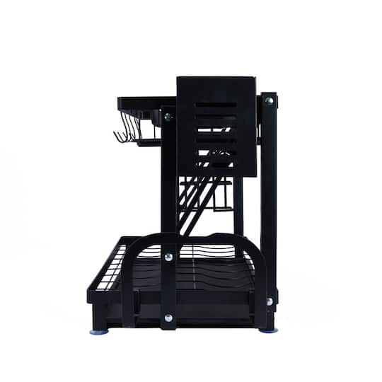 Household Essentials 12" Black Metal 2-Tier Countertop Caddy with Cutouts